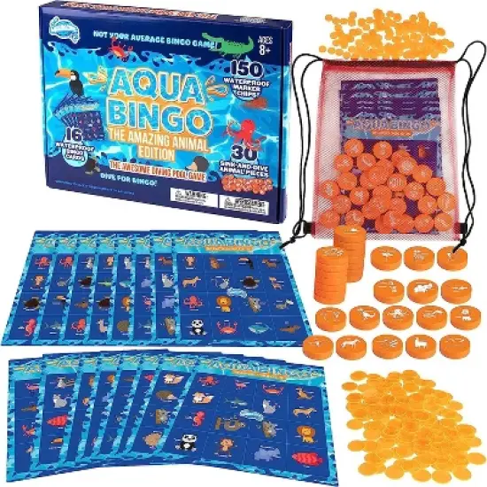 Aqua Pool Bingo Diving Game for Adults & Kids - Dive for & Call 75 Sinking Numbers, Fill Your Card To Win - Summer Swimming Party Fun image {5}