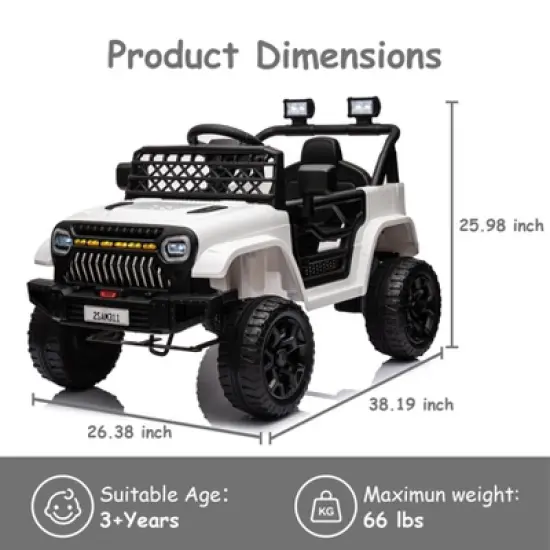 12V Ride On Car for Kids, Electric Vehicle Toddles, Battery Powered Truck Car Toy with RC, LED, Music, 4-Wheel Suspension image {13}