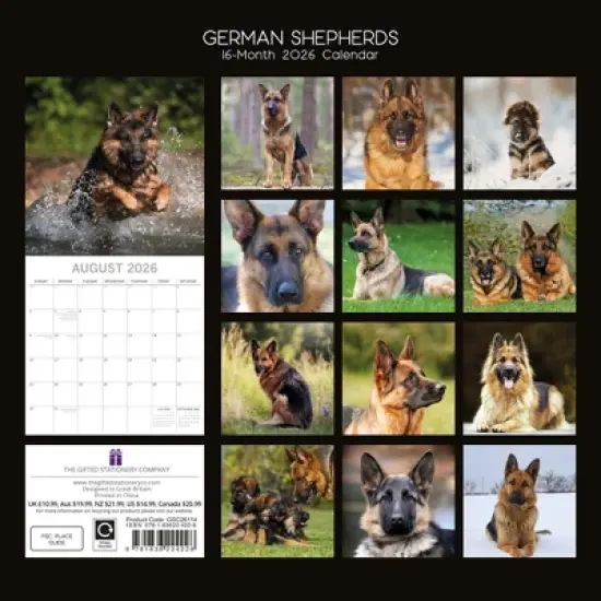 2026 Square Wall Calendar, German Shepherds, 16-Month Paw Prints Theme with 180 Reminder Stickers (12x12 In) image {3}