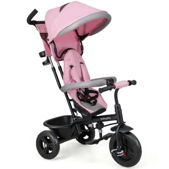 Babyjoy 4-in-1 Multifunctional Tricycle Kids Trike with Removable Canopy & Push Handle Black/Gray/Pink image {12}