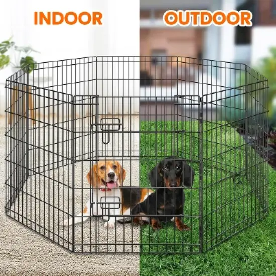 Yaheetech Foldable Metal Dog Exercise Pen Pet Playpen, Black image {5}