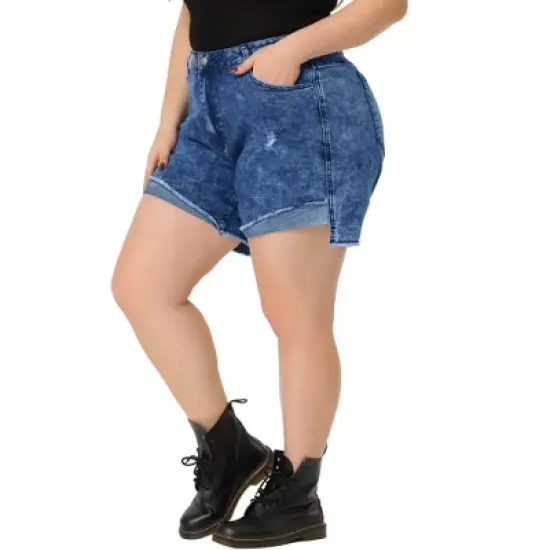 Agnes Orinda Women's Plus Size High Rise Fashion Denim Roll-Up Stretched Ripped Jean Shorts image {6}