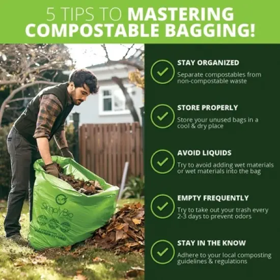 Simply Bio 96 Gallon Compostable Trash Bags Liners Flat-Top, Heavy Duty Extra Thick 1.57 Mil, 363.4 Liter, 40 Bags image {4}