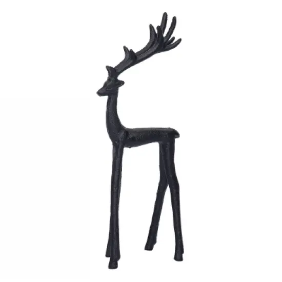 Transpac Set of 2 Iron Reindeer Figurines Black Metal Christmas Tabletop Decor for Holiday Celebrations and Gift Giving image {4}