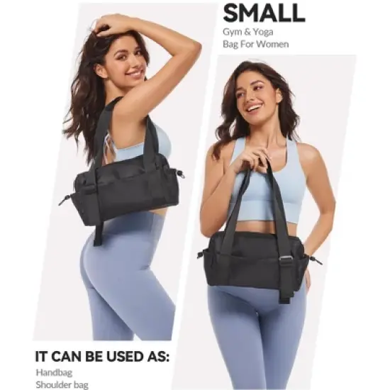 Small Gym Bag for Women Mini Duffle Bag with Wet Compartment, Lightweight Waterproof Cute Tote for Girls Workout Sport Travel, Black image {1}