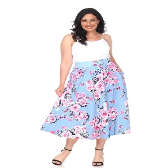 Women's Plus Size Floral Printed Tasmin Flare Midi Skirts - White Mark image {5}