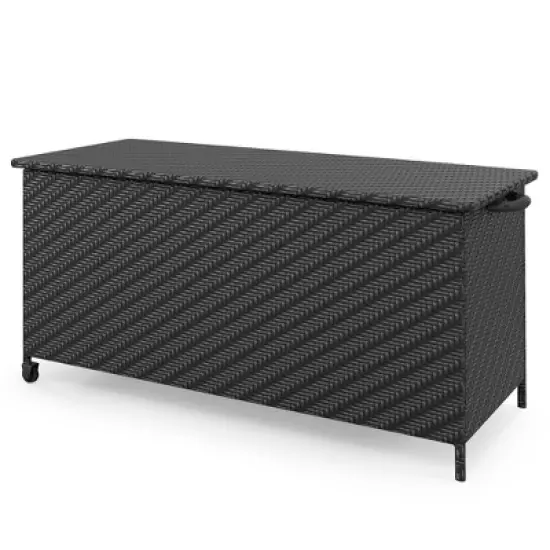 Tangkula Tightly-Woven Rattan Deck Box w/ Polyester Liner Universal Wheels & Gas Strut image {9}