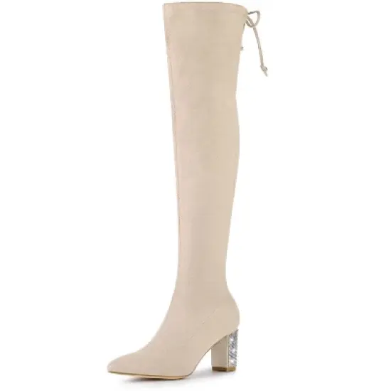 Allegra K Women's Chunky Heels Rhinestone Over the Knee High Boots image {12}