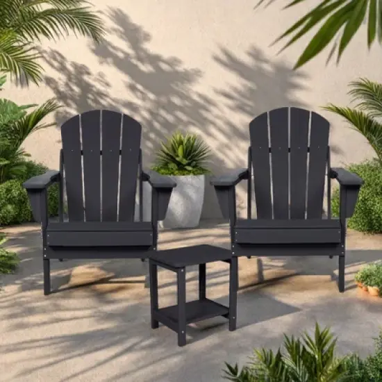 FURNIinspire Patio Seating Sets Folding Adirondack Chairs With Side Table, 3-Piece Rocking Chairs Set With Wood Texture, Black, 30&ldquo;*28&rdquo;*35&ldquo; image {5}