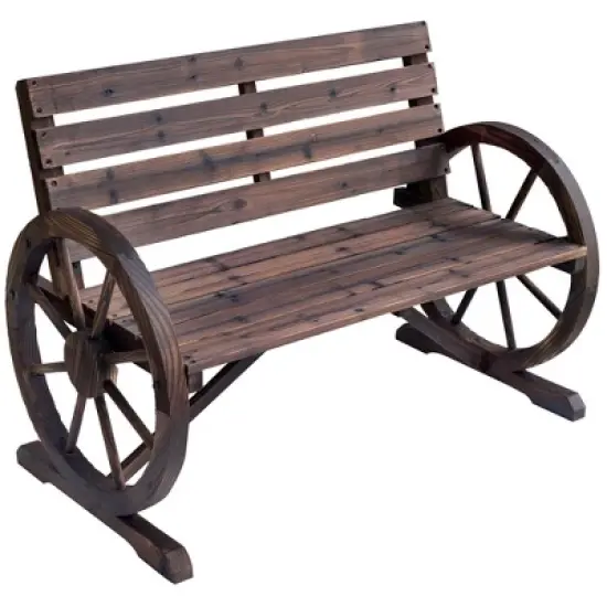 LOVMOR Outsunny 41" Wooden Wagon Wheel Bench image {3}