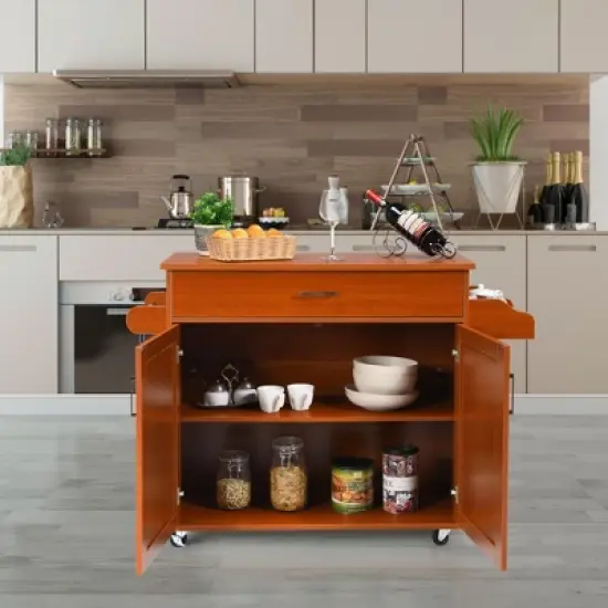 Costway Rolling Kitchen Island Cart Storage Cabinet w/ Towel & Spice Rack White\Black\Cherry\Gray image {1}