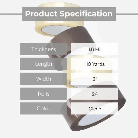PSBM Clear Carton Sealing Packing Tapes 2.83" x 110 Yds (330'), 24 Rolls image {1}