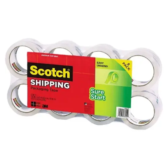 Scotch 1.88" x 54.6yds, 3" Core, Sure Start Packaging Tape - Clear (8 Per Pack) image {1}