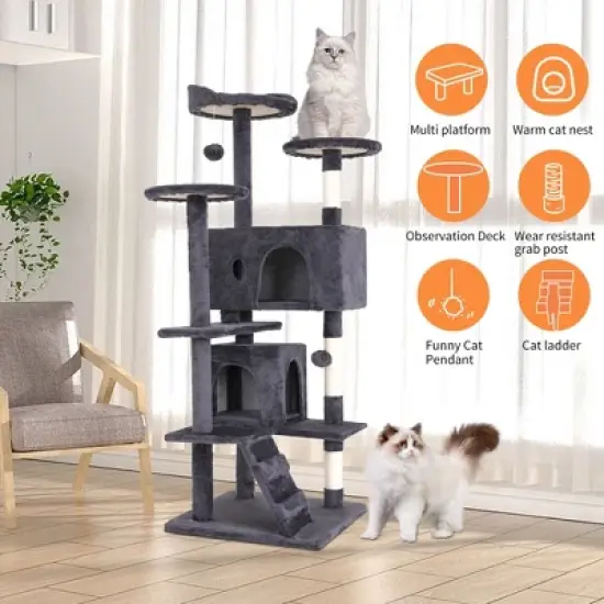 FDW 54/62/70/81 in Cat Tree Tower​​ Multi-Level Scratching Post & Play House for Indoor Cats/Kittens image {4}