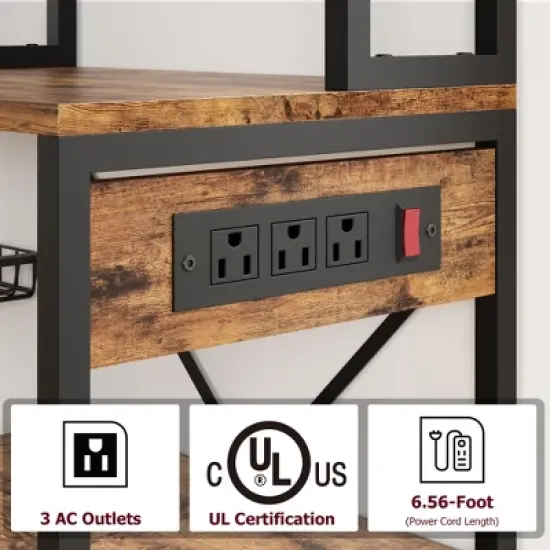 7-Tier Bakers Rack with Power Outlets,35.4 Inch Industrial Kitchen Microwave Stand with Wire Baskets image {4}