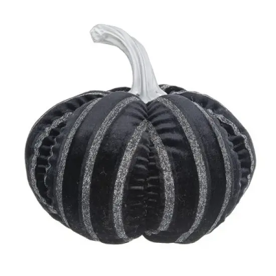 Whisen Fabric Stripe Pumpkin Decor, Holiday Halloween Decoration - Black & White image {5}