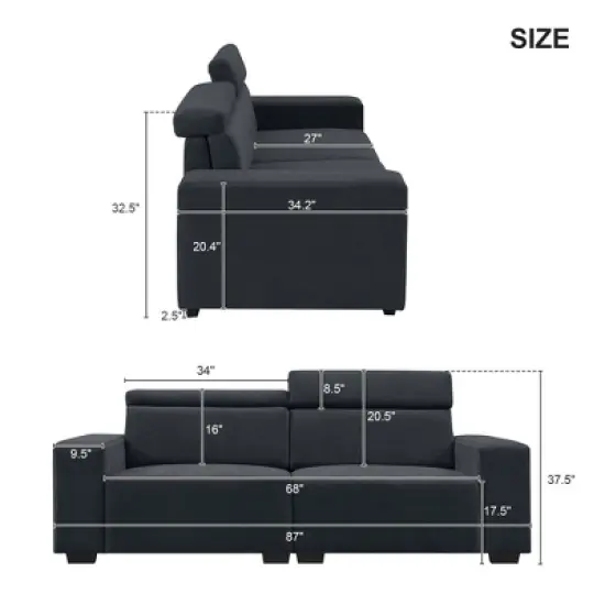 87" Velvet 2-Seater Sectional Sofa with Multi-Angle Adjustable Headrest - ModernLuxe image {2}