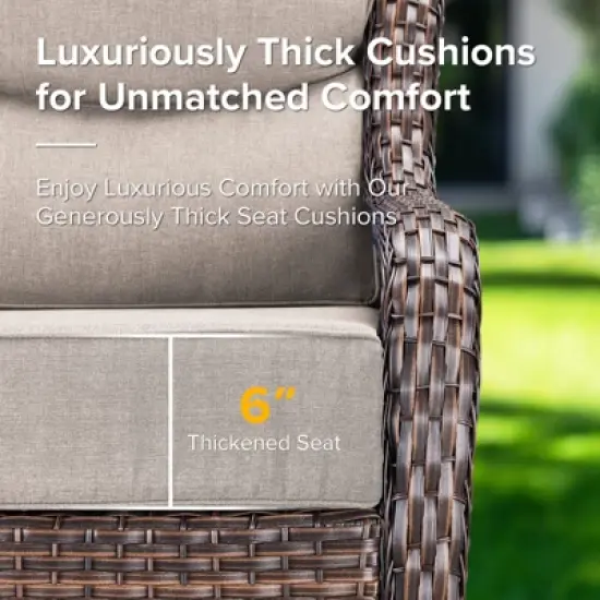 6" Thick Cushion Outdoor Wicker Patio Sofa, All Weather Wicker Outdoor Furniture 3-Seater Sofa High Back Patio Couch for Porch Balcony image {1}