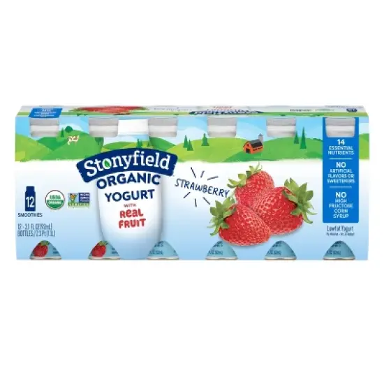 Stonyfield Organic Kids' Strawberry Yogurt Smoothies - 12pk/3.1 fl oz Bottles image {8}
