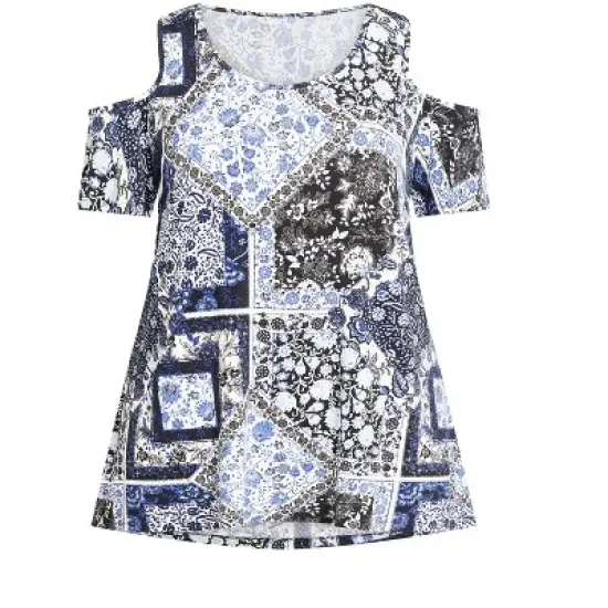 Women's Plus Size Clarice Cold Shoulder Print Tunic - powder blue | EVANS image {2}