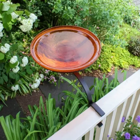 Achla Designs 13.75" Reflective Crackle Glass Birdbath Bowl with Rail Mount Bracket Mandarin Orange: Weather-Resistant, Deck-Mounted image {2}