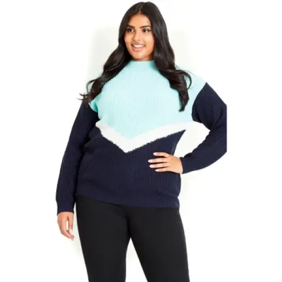 Women's Plus Size Chevron Color Block Sweater - aqua | EVANS image {6}
