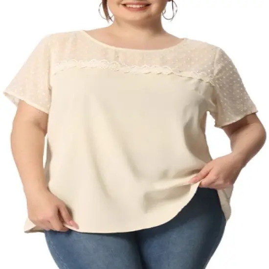 Agnes Orinda Plus Size Blouse for Women's Top T Shirt Contrast Panel Dots Summer Short Sleeve Blouse image {9}