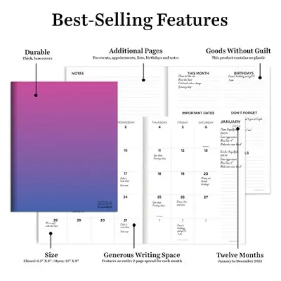 TF Publishing 2024 Monthly Planner 8"x6.5" Pink Periwinkle image {4}