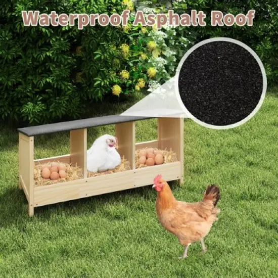 Sandinrayli Wood Chicken Nesting Box 3-Compartments Nesting Boxes for Laying Eggs, Natural image {6}