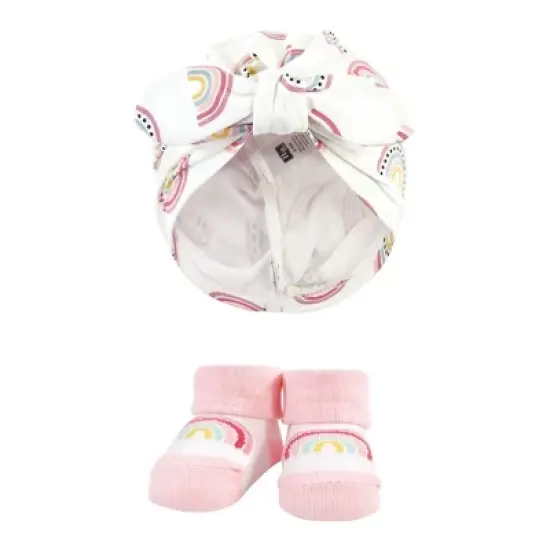 Hudson Baby Infant Girl Turban and Socks Set, Modern Rainbow, One Size image {3}