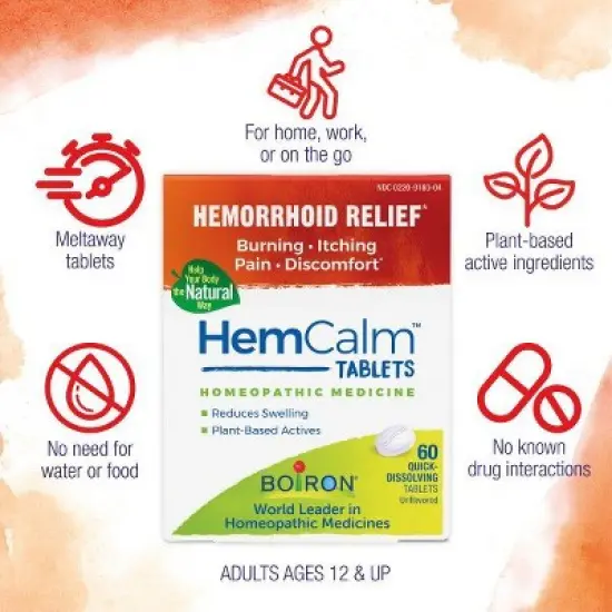 HemCalm by Boiron Homeopathic Medicine For Hemorrhoid Relief  -  60 Tablet image {6}