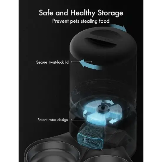 PETLIBRO Automatic Cat Feeder for Two Cats, 5L Dry Food Dispenser with Splitter and Two Stainless Bowls, 10s Meal Call and Timer Setting for Cat & Dog image {4}