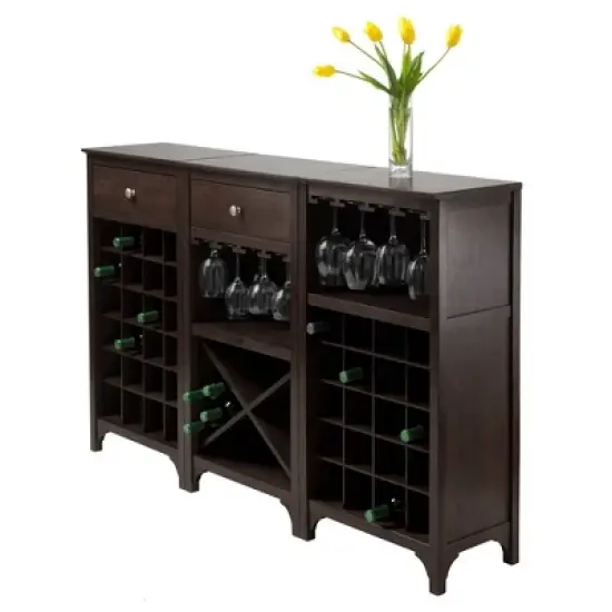 Ancona Wine Cabinet Modular Set Wood/Black - Winsome image {1}