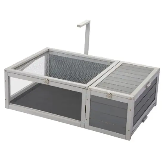 DOMETOUR Tortoise House Wooden Turtle Habitat with Removable Top and Tray for Indoors and Outdoors Gray image {3}