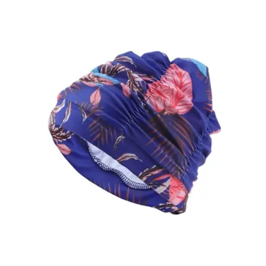 Unique Bargains Polyester Leaves Pattern Swim Cap 5.91"x9.25" Blue Pink 1 Pc image {6}