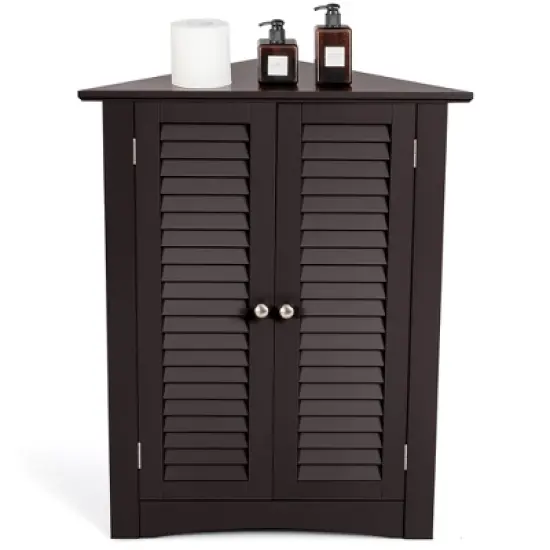 Corner Storage Cabinet Freestanding Floor Cabinet Bathroom w/ Shutter Door Grey\Brown image {10}