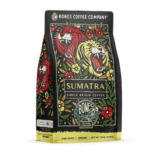 Bones Coffee Company Sumatra Ground Coffee Beans Single-Origin 12 oz Dark Roast (Ground) image {4}