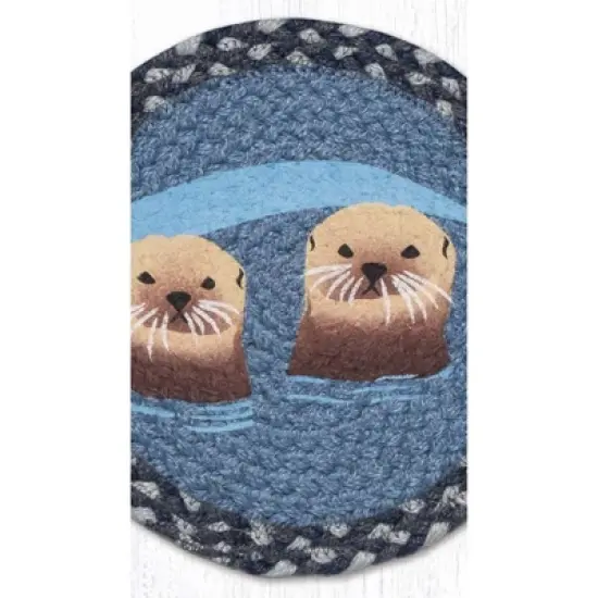 Earth Rugs Sea Otters Printed Round Trivet &ndash; 10" Coastal Jute Hot Pad image {2}