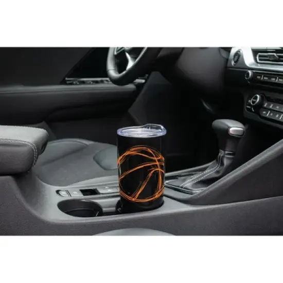 100 North 20 Ounce Stainless Steel On the Go Travel Tumbler With Push Top Lid, Basketball Sketch Black image {2}