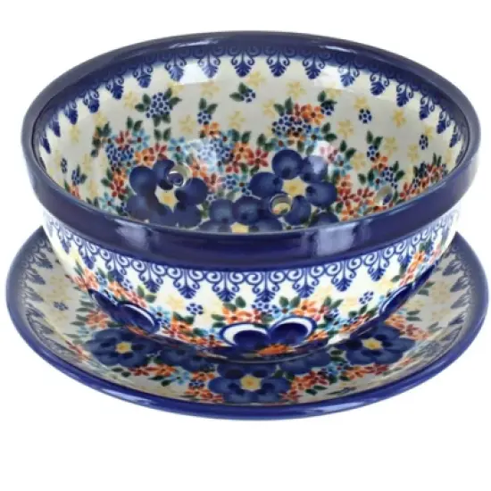 Blue Rose Polish Pottery 454-195 Vena Berry Bowl with Saucer image {3}