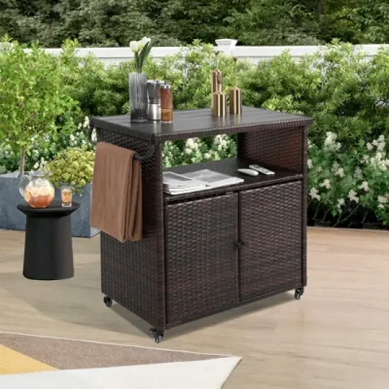 MOEPISY Outdoor Wicker Serving Cart with Wheels image {11}