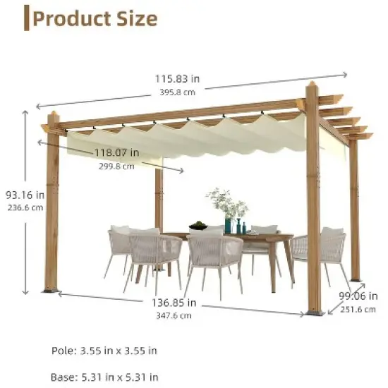 GustoWave Patio 10x13 Ft Wood-Grain Post Pergola Gazebo for Backyard Garden Porch image {1}
