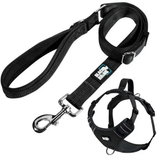 Black Rhino Dog Leash 3-5 ft Adjustable Length, Neoprene Handle & Reflective Stitching - Black image {1}
