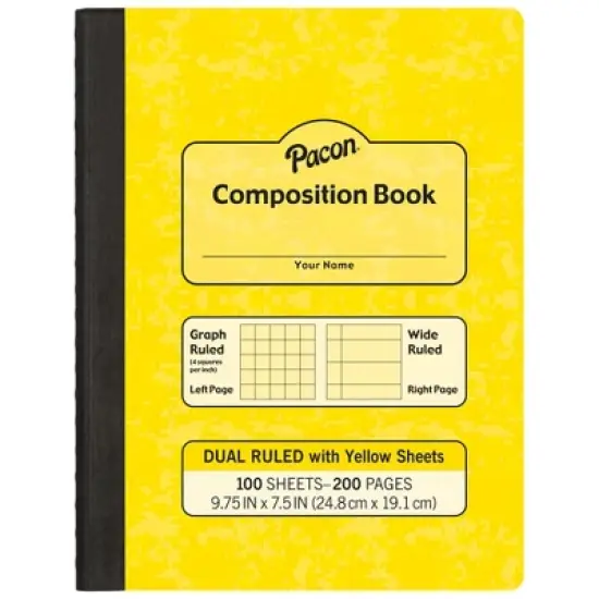 Pacon&reg; Dual Ruled Composition Book, Yellow, 1/4 in grid and 3/8 in (wide) 9-3/4" x 7-1/2", 100 Sheets, Pack of 6 image {1}