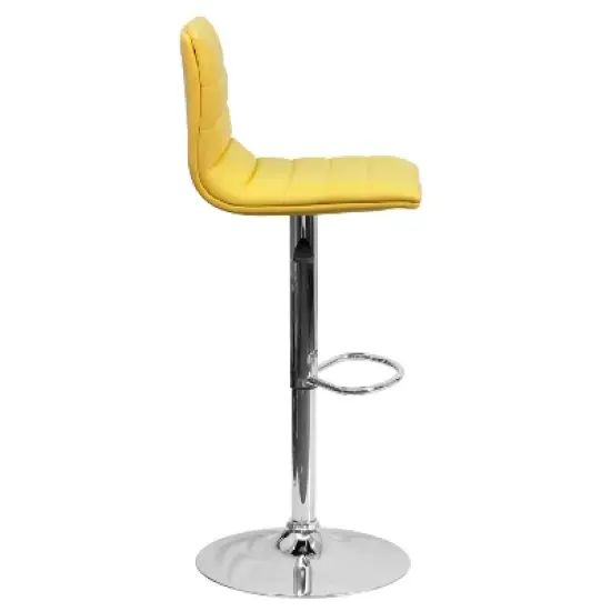 Emma and Oliver Yellow Vinyl Adjustable Height Barstool - Horizontal Stitch Back image {7}
