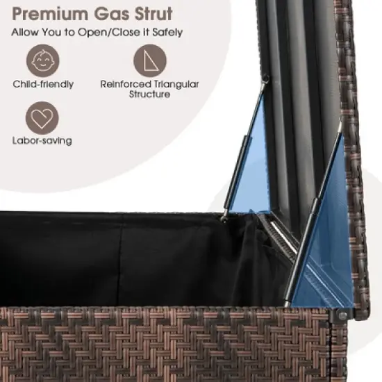 Costway 96 Gallon Patio Rattan Storage Deck Box Container Garden Liner Wheels Mix Brown/Grey image {7}