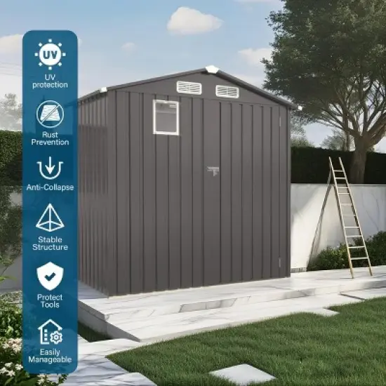 Metal Outdoor Storage Shed with Lockable Door and Window Waterproof Tool Shed with Roof for Garden Backyard Patio Bike Storage-The Pop Home image {5}
