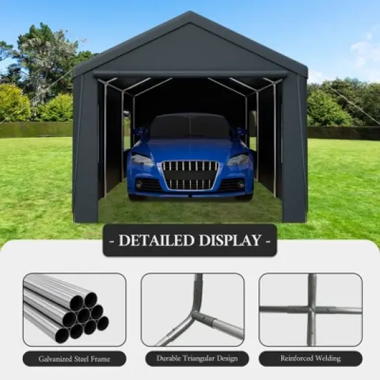 YARDSIGHT Heavy Duty Portable Carport Garage with Removable Sidewalls, Roll-up Doors & Windows for Car, SUV, Truck, Boat - Durable & Versatile image {7}