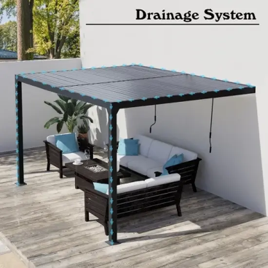 Aoodor Outdoor Louvered Pergola Adjustable Louvered Sloping Roof Wall-Mounted Pergola image {6}