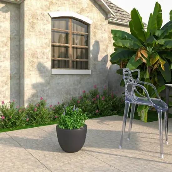 LeisureMod Dahlia Tapered Round Fiberstone Planter Pot with Drainage Holes, Weather-Resistant, Indoor/Outdoor, Patio, Garden, Balcony, Porch, Deck image {7}